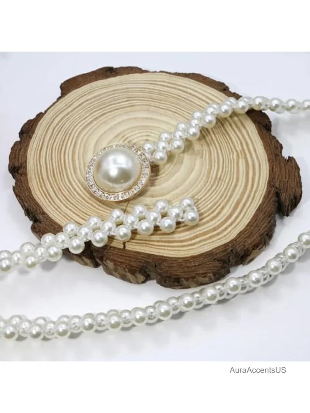 Pearl Elastic Chain Belt Adjustable Stretchy Metal Crystal Flower Buckle Waist